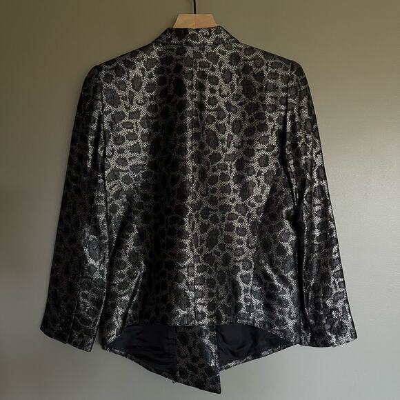 Smythe Film Fest Sharp Shoulder Blazer Metallic Leopard Size 0 Black Grey Chic - Picture 10 of 14